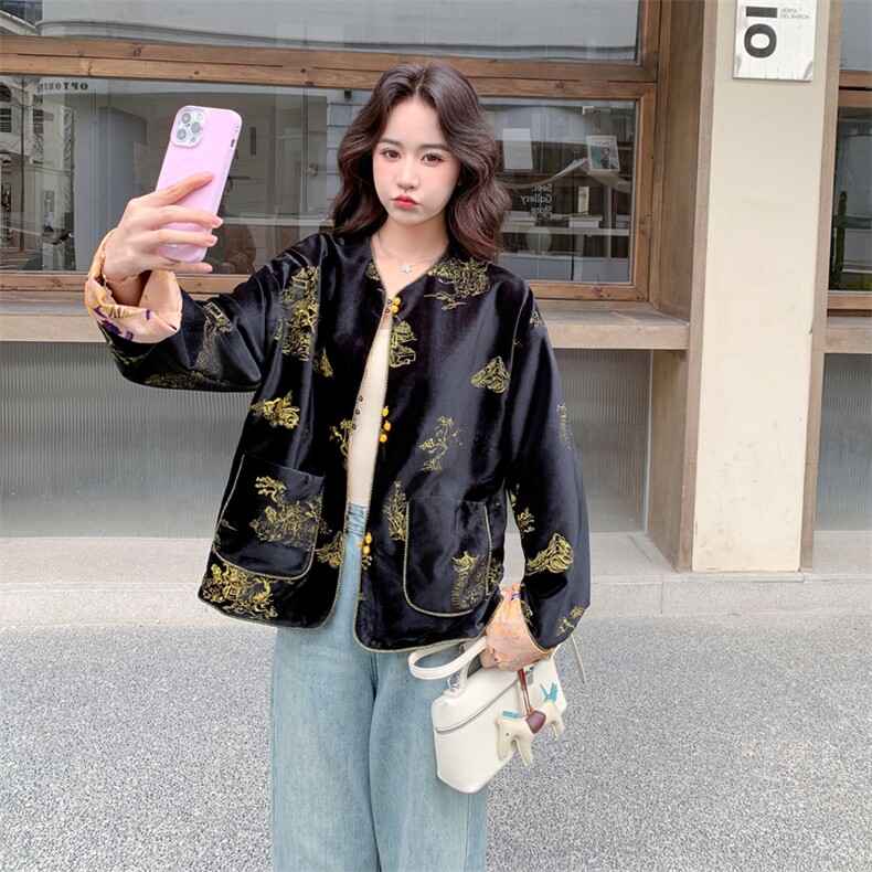 正反两穿金丝绒刺绣新中式外套2C081-0262P160K258,女装短外套,2C081