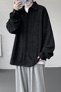8XL-M人字纹小香风衬衫男生春秋衬衣宽松慵懒垂感外套CS29008P45图片