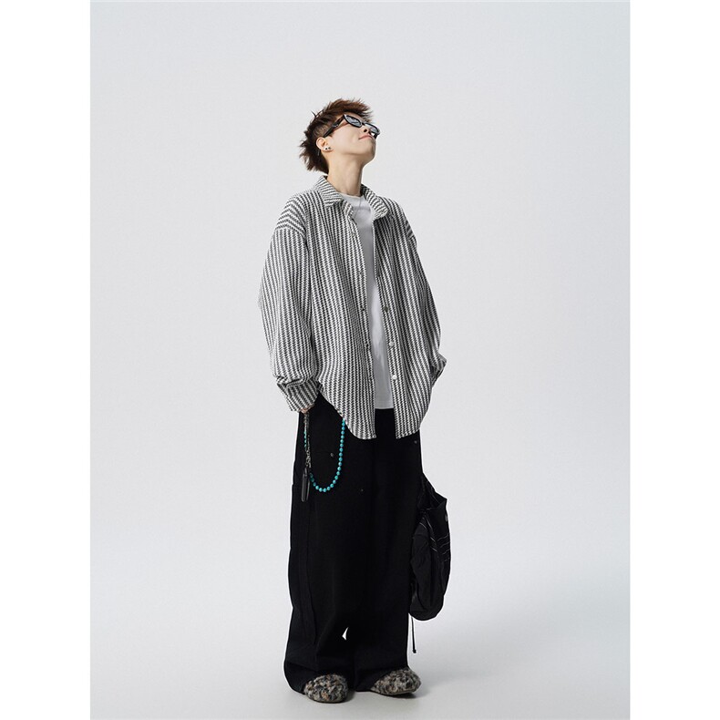 鱼骨纹翻领夹克M-5XL大码涤纶小香风长袖衬衫男78300P45控69,男装夹克,星座226-1