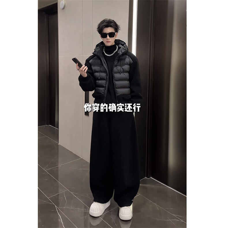 抖音冬季复古摇粒绒连帽棉服阔腿裤套装 M363-P127 K363-P67(网图图片