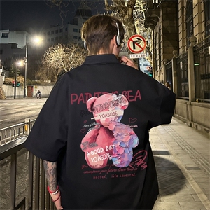 电商DSA028-DX2404 100聚酯 特P25 新款港风潮流印花短袖衬衫男图片