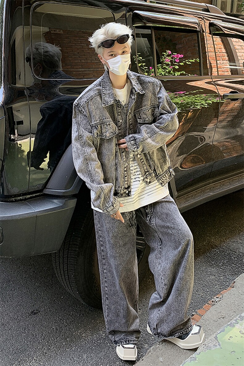 秋季新款港风美式高街拼接款牛仔外套+牛仔裤两件套男TZ121-P130,男装牛仔裤,星座313A(原308A-2)