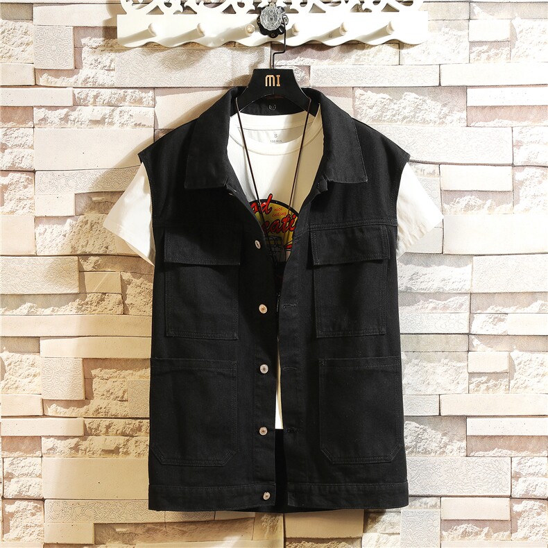 MJ214-p48-限价78牛仔大码砖墙马甲男工装ins无袖坎肩外穿，男装工装外套，星座103A