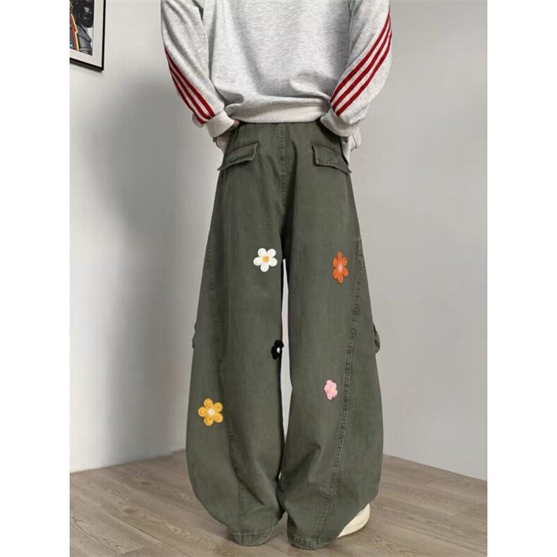 美式高街花朵刺绣重工水洗宽松直筒裤子男女情侣宽松牛仔裤NG126,男装牛仔裤,星座1116A（原606A-3）