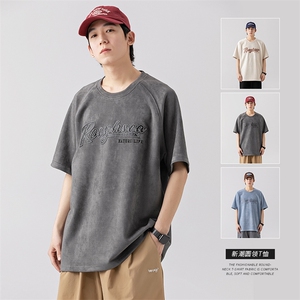 023夏季新款 麂皮绒字母刺绣宽松圆领短袖T恤 T2302-P35图片