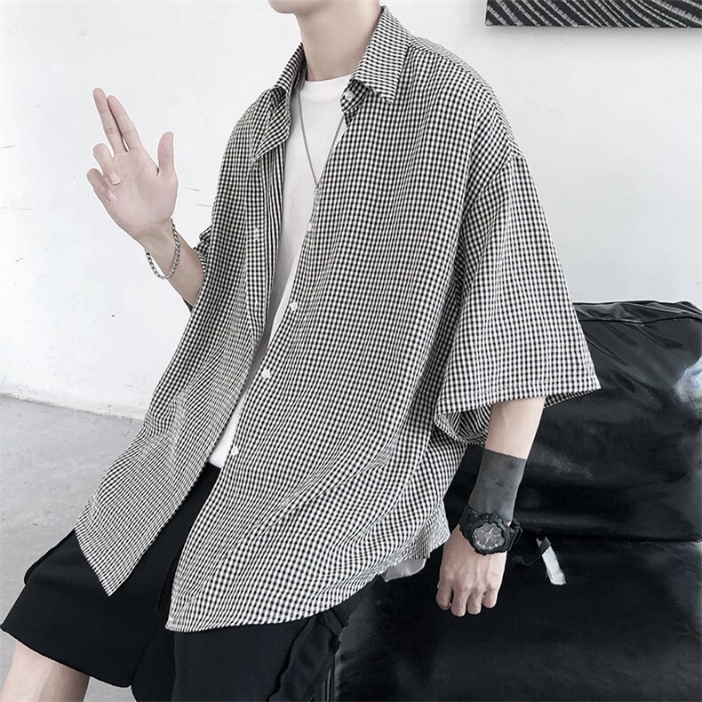 港风经典格子宽松男士衬衫A071-C03-P35,男装衬衫,电商A071