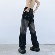 牛仔裤男韩版潮流帅气高街撞色2026夏季新款ins宽松长裤RK266-P41，男装牛仔裤，星座412