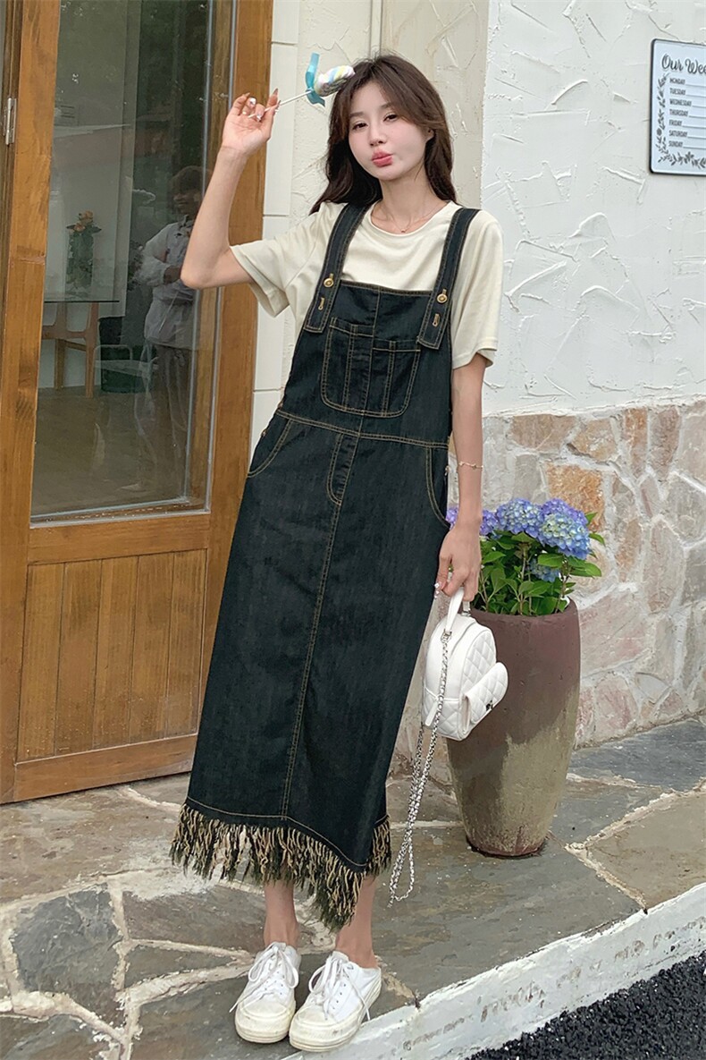 现货-主推-牛仔流苏背带裙两件套2520P150K208-单件裙P125K178，女装套装/套裙，新风尚