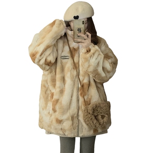 C922-P120羊羔毛毛绒棉服秋冬季2025新款学生中长款加绒加厚外套图片