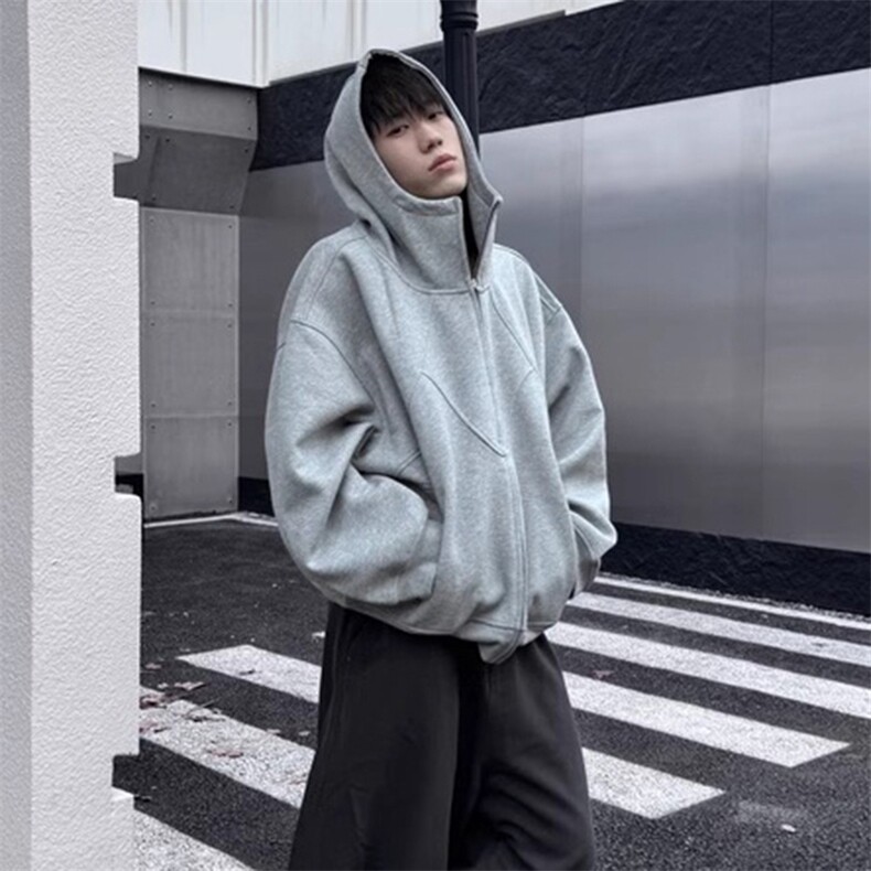 抖音得物高品质二开25秋冬美式高街重磅结构高领连帽卫衣外套W62，男装卫衣，电商A486