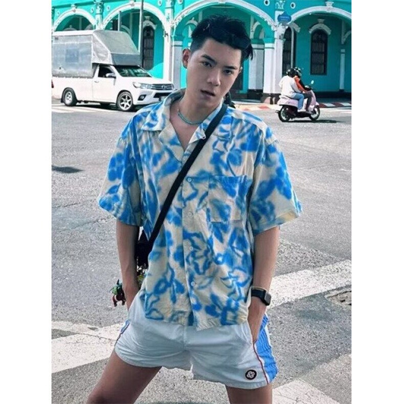 夏季沙滩度假花卉印花古巴领衬衫男慵懒风休闲宽松短袖衬衣CA23,男装衬衫,星座1116A（原606A-3）