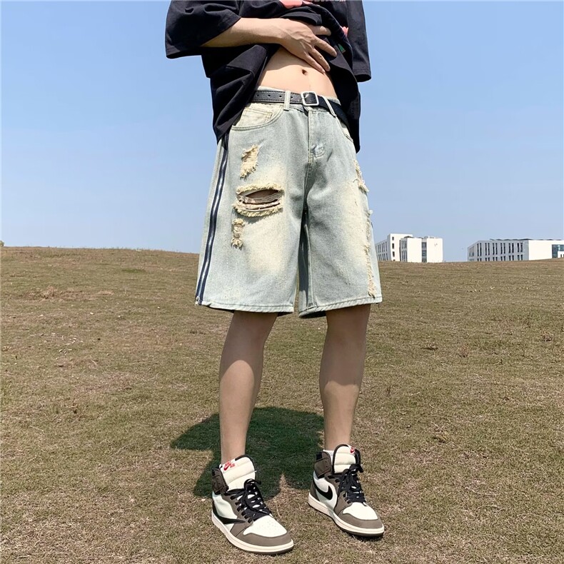 五分牛仔短裤男士宽松直筒青少年夏季薄款中裤潮流休闲运动短裤,男装牛仔裤,星座1013
