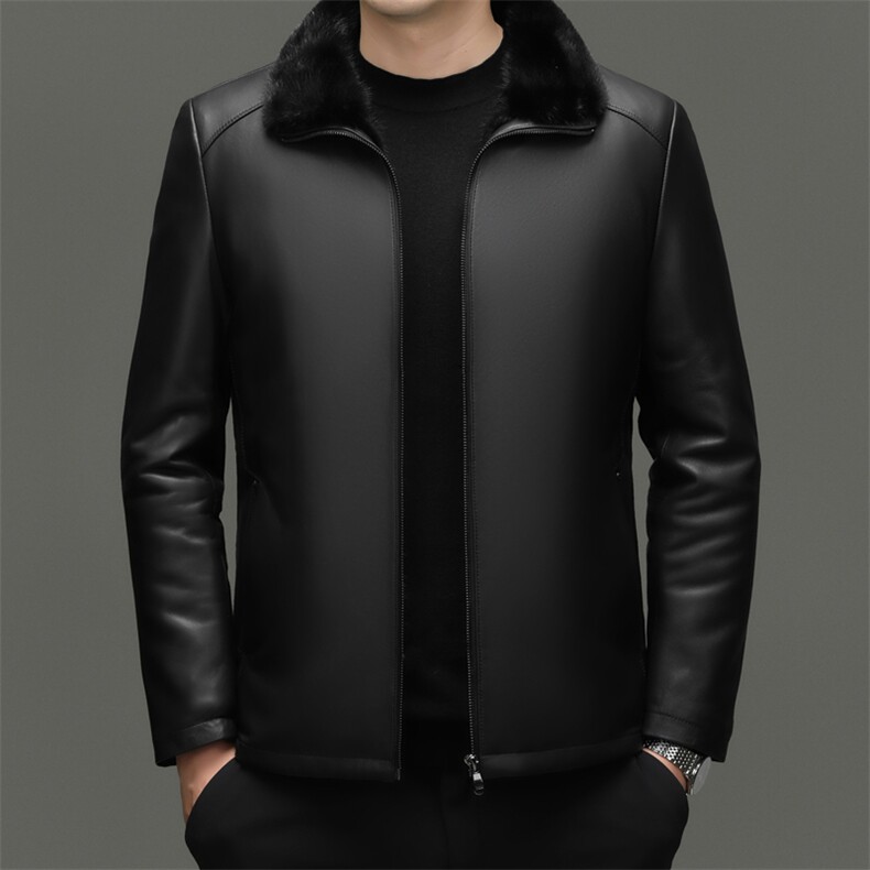BG-F808海宁男式绵羊皮真皮皮衣男水貂内胆翻领休闲夹克皮克服图片