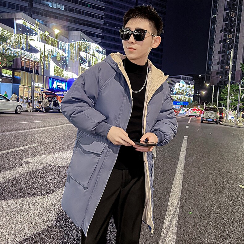 社会小伙中长款棉衣男冬季加厚连帽棉服潮流棉袄A266-WMY2112-P85,男装棉衣,电商A266