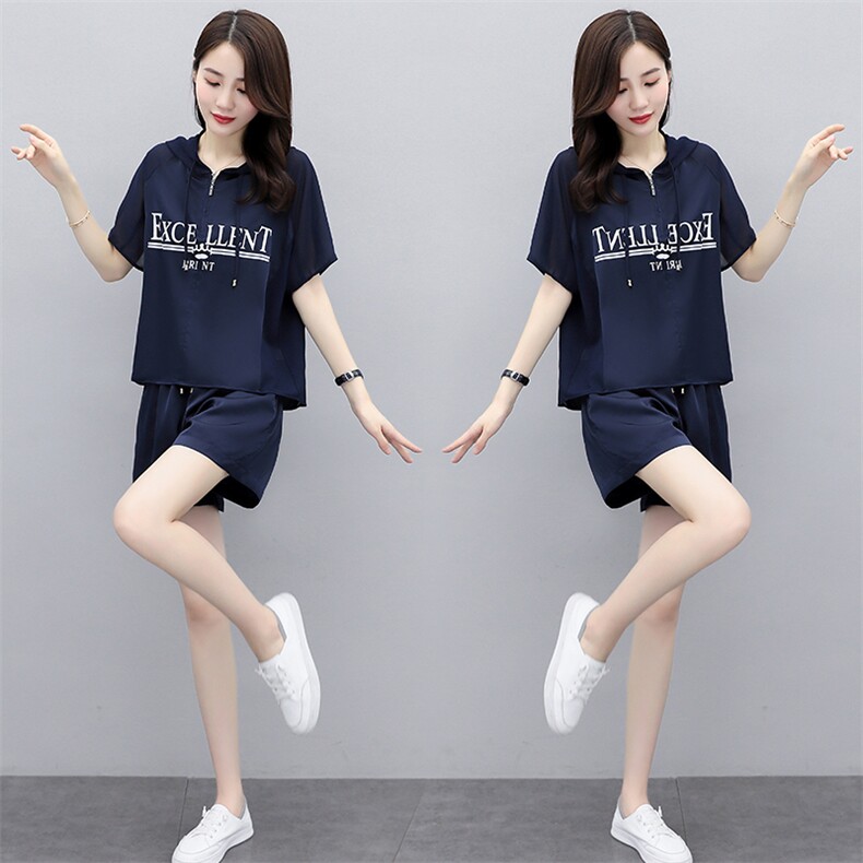 短袖时尚套装女夏季2023新款女装韩版时尚休闲印花短裤两件套,女装套装/套裙,慧尚依恋