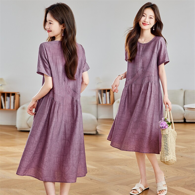 妍蝶女士连衣裙2026夏季新款时尚简约休闲宽松显瘦短袖中长款裙子，女装连衣裙，简韵佳