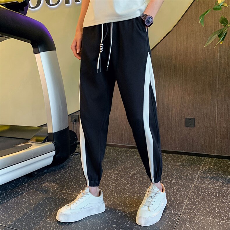 黑色2024新品抖音束脚裤男社会小伙休闲裤男九分裤D2117-P58-控78，男装休闲裤，电商A108