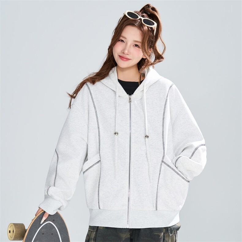 明线设计连帽开衫卫衣女春季宽松休闲百搭上衣XZ309JK8007P72，男装卫衣，星座309（原A406）