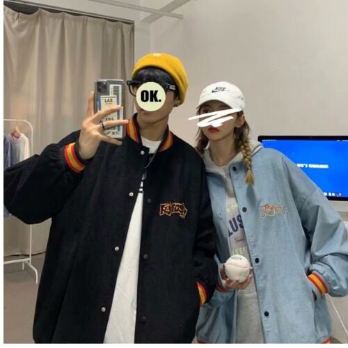 灯芯绒刺绣棒球服男潮ins美式单排扣情侣宽松夹克vintage春秋外套,男装夹克,星座1210-1