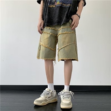 美式高街牛仔短裤男韩版潮流拼接个性2023夏季ins五分裤RK736-P43，男装牛仔裤，星座412-3