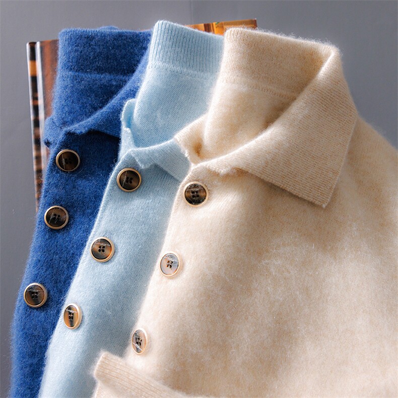 秋冬100羊绒衫POLO领长袖纯色男士毛衣宽松翻领羊毛针织打底套衫，男装羊毛衫，宇灿羊绒