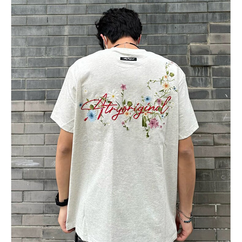 万针全刺绣工艺抖音得物高品质260克重磅纯棉双纱美式高街短袖T恤,男装T恤,电商A486