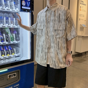 个性条纹短袖衬衫男夏季新款ins潮牌五分袖休闲衬衣外套 W944-P30图片