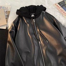连帽皮衣男春季高级感痞帅美式高街宽松工装机车服外套W9221P75，男装夹克，星座1116-2