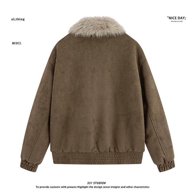 平铺~冬季麂皮绒棉服美式毛领阔版棉衣外套E068/P138,男装棉衣,电商B331