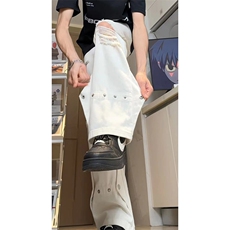 夏季ins美式高街hiphop破洞铆钉牛仔裤货号K750P60，男装牛仔裤，电商A063
