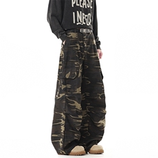 美式迷彩工装裤男春季新款高街休闲裤子宽松直筒25XK67217特批35，男装工装外套，电商A042