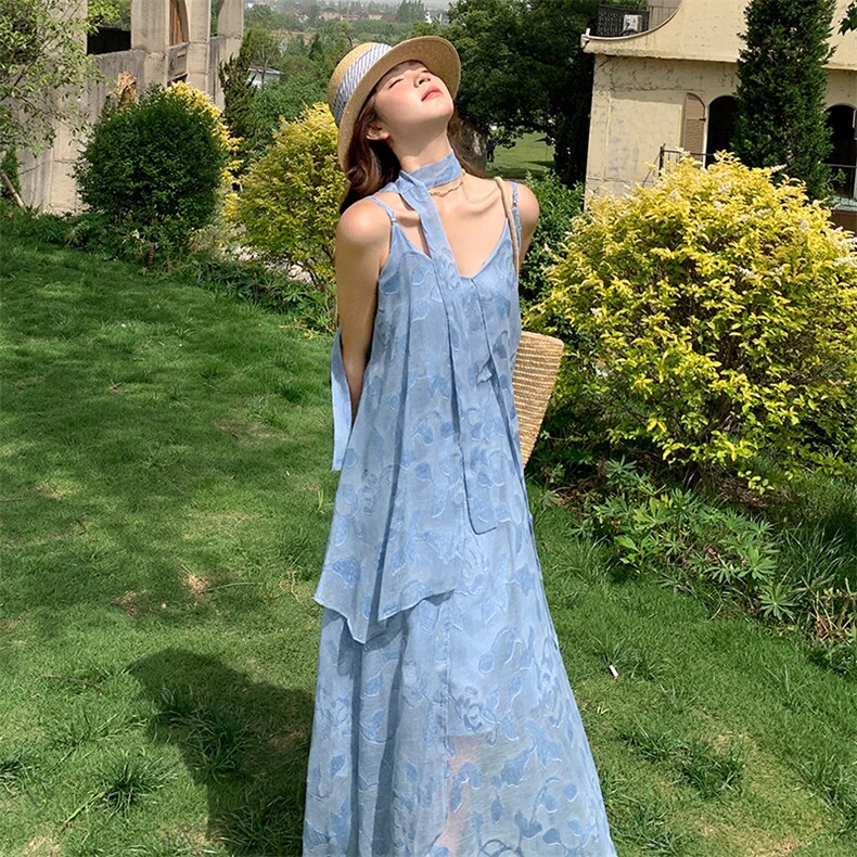 法式复古气质蕾丝吊带连衣裙女夏季新款设计感小众收腰显瘦长裙子,女装连衣裙,浙宝305