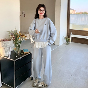 蓝色蕾丝拼接卫衣套装女2025春季新款今年流行芭蕾风小个子两件套图片