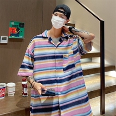 夏季高级感垫肩短袖T恤男解构拼接纽扣设计感韩版简约上衣潮，男装T恤，星座716-4