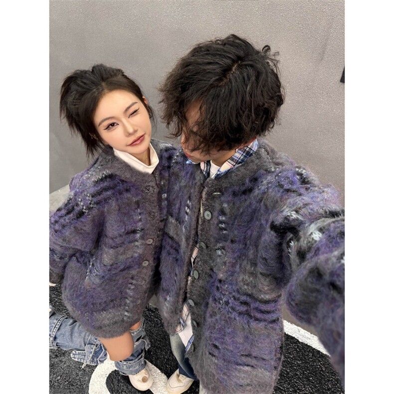 情侣开衫毛衣男秋冬款加厚撞色马海毛针织衫外套ins潮牌SW5007，男装针织衫/毛衣，星座516A