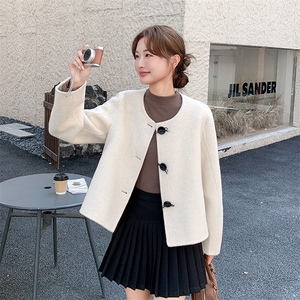 短款米白色双面呢羊毛外套女秋冬2025新款小个子气质百搭流行爆款图片
