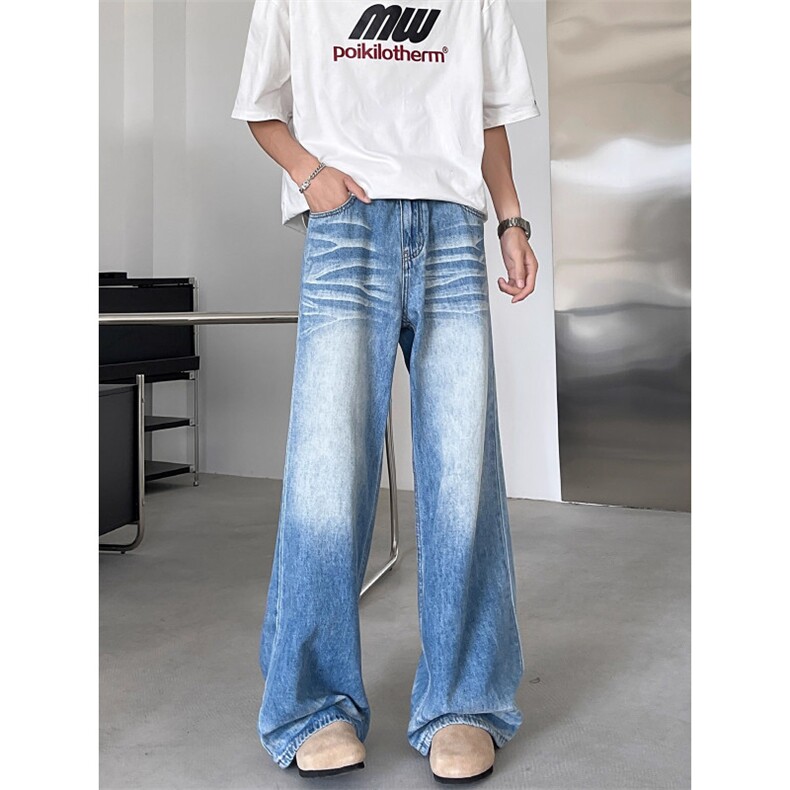 现货!港风新款2025潮流百搭直筒宽松大码牛仔裤松紧腰NZ6156-P40，男装牛仔裤，星座1103-2