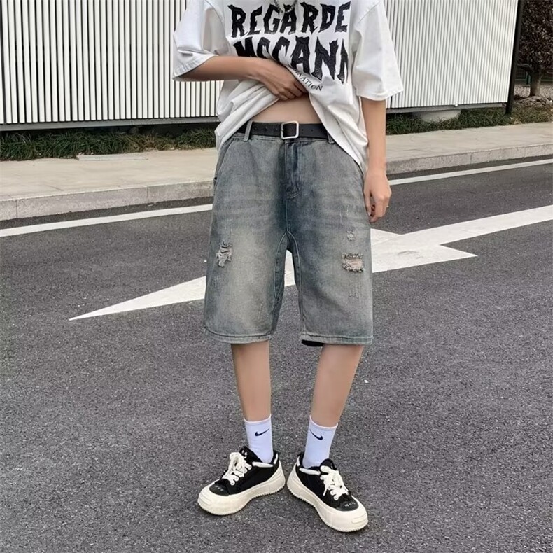牛仔短裤男韩版潮流高街帅破洞2024夏季新款ins五分裤RK1564-P36,男装牛仔裤,星座412-2