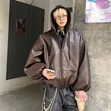 pu皮质连帽男女款衣棉服男士冬季新款加厚保暖外套男-M8008-P105，男装皮衣，电商A006