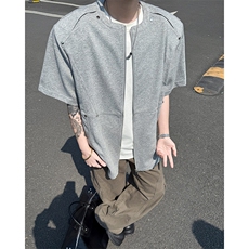 DP0158-P50设计款简单轻奢双拉链夏季拼接男T恤高级感潮牌铆钉T，男装T恤，电商C233