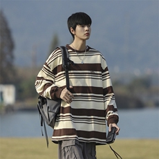 B245-P362024秋季高街潮牌圆领长袖上衣新款日系条纹卫衣男款，男装卫衣，星座512-6