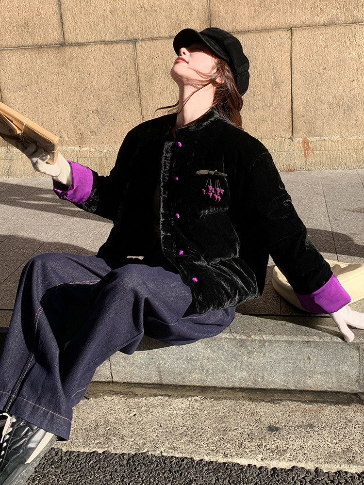 现货！（90新标带检）丝绒料新中式短款立领加厚保暖气质羽绒服女,女装羽绒服,衣秀之家