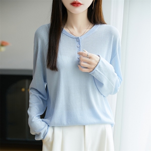 薄款圆领莱赛尔天丝长袖T恤防晒衣女2025夏纯色休闲空调罩衫上衣图片