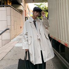 2021新款绅士港风帅气大衣西装领中长款宽松风衣男F12P85，男装风衣，电商A177