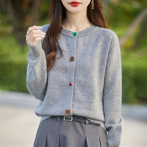重磅加厚彩扣针织开衫女外套毛衣2025新款宽松版显瘦毛衫外搭上衣图片