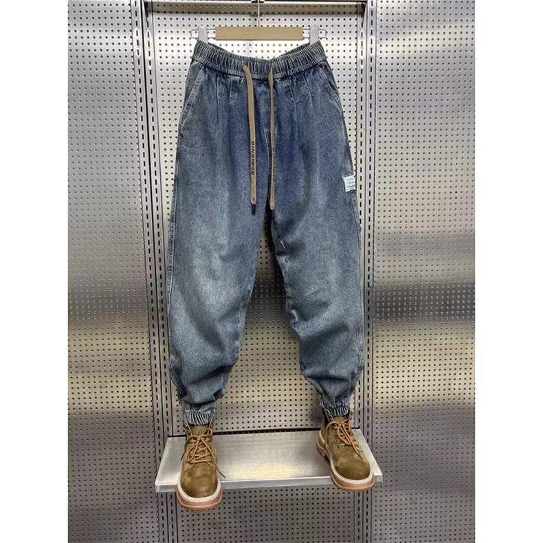 1506-1/KT11841/P49潮流男士秋冬新款浅蓝色牛仔裤百搭松紧腰束脚,男装牛仔裤,星座1506-1
