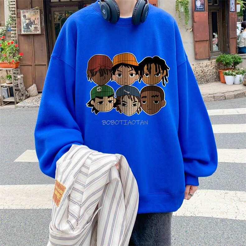 hiphop卡通卫衣男春秋宽松潮牌高街长袖t恤美式复古大码百搭上衣,男装卫衣,电商B371