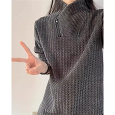 JY761-P42黑色斜领拉链卫衣美式重磅鱼骨纹长袖t恤内搭打底衫，男装T恤，星座1501-3