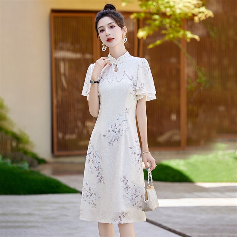 2024年夏季新中式盘扣旗袍重工链子气质连衣裙,女装连衣裙,艾仟回(原伊仟回)