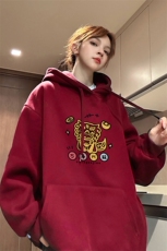 贺新年红色加绒卫衣DT5352-TP55控价78冬季情侣重磅印花卫衣女，男装卫衣，电商A102-1